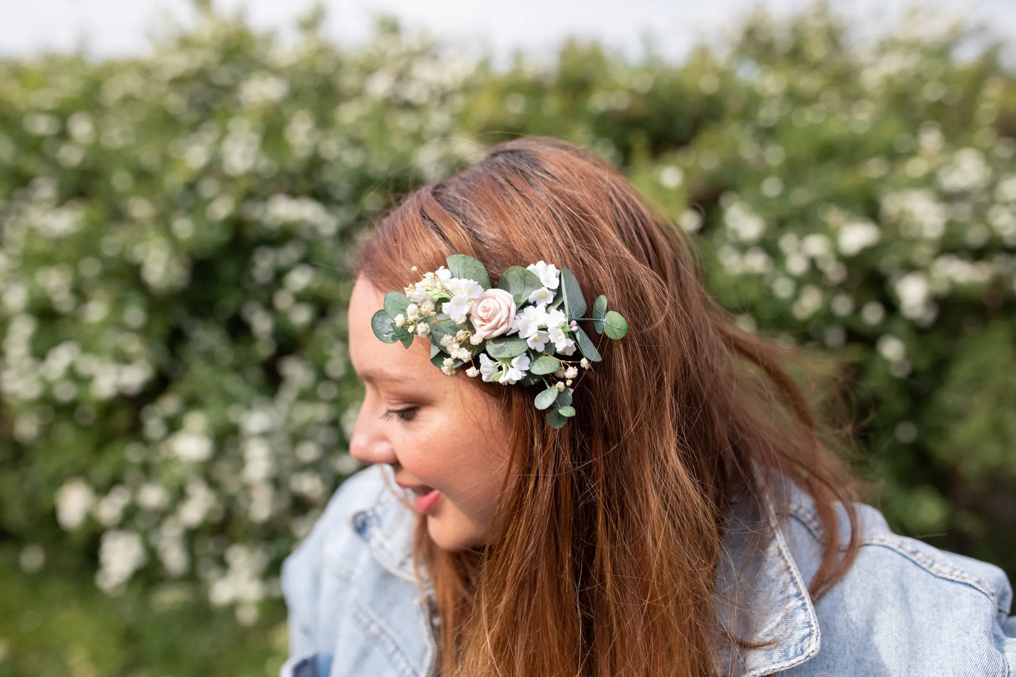 Blush and ivory flower hair comb Wedding hair comb Bridal accessories Pink flower comb Flower hair comb Greenery flower comb Magaela Natural