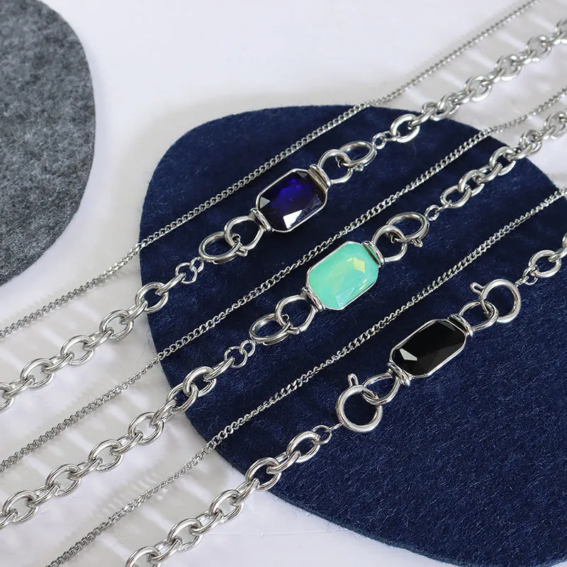 Boho Chic Double-Layer Zircon Necklace with Titanium Steel Chain