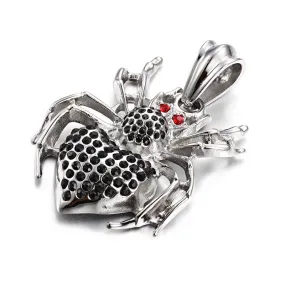 Bold Men's Titanium Steel Spider Pendant with Red Gemstone and Zircon Accents