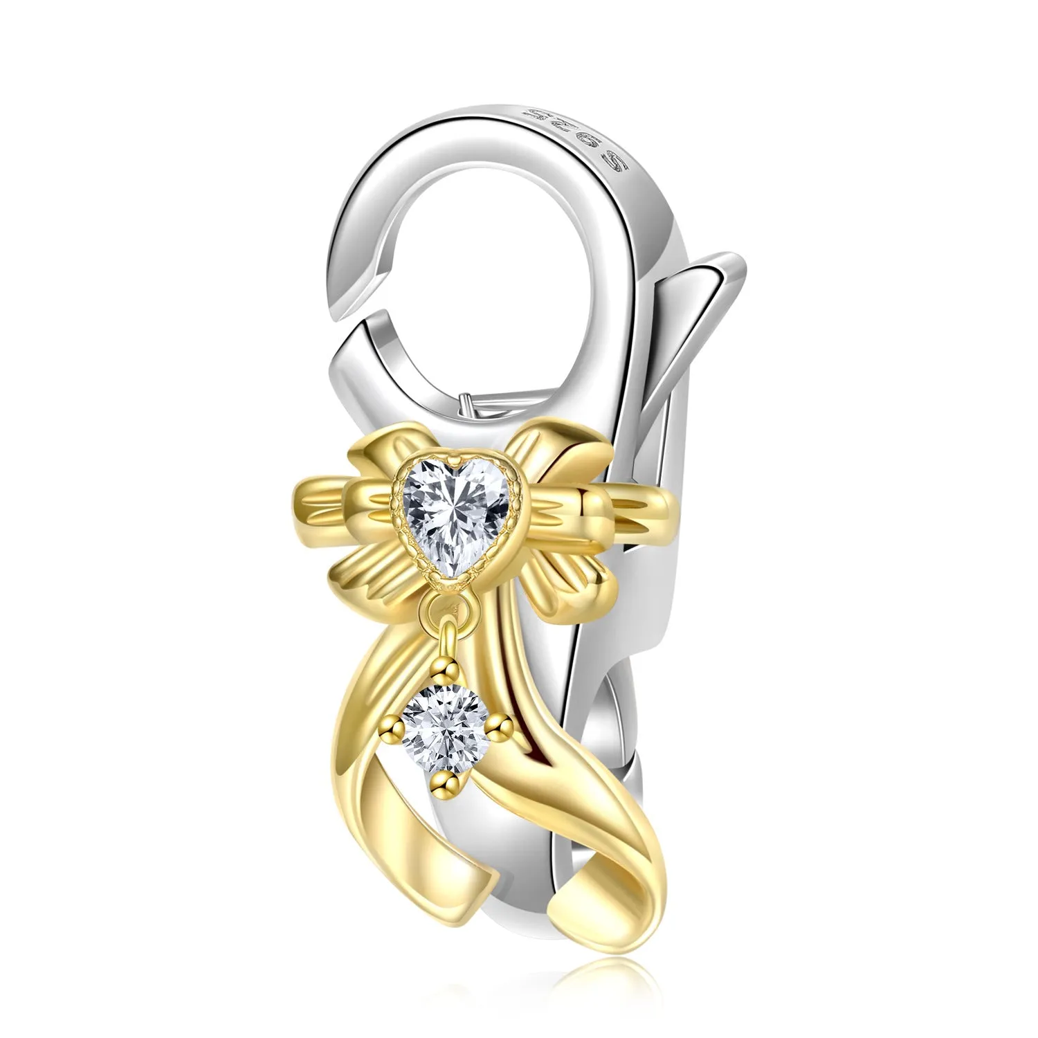 Bowknot Ribbon Zircon Two Tone Lobster Buckle Sterling Silver Pendant