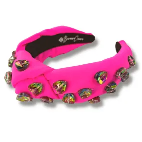 Brianna Cannon - Neon Pink Headband w/Rainbow Heart Crystals