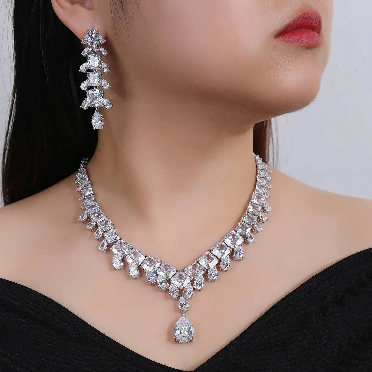 Bridal 2pcs Color Zirconia Jewelry Gift Set For Women Party, Luxury Dubai Nigeria Crystal Wedding Jewelry Set CN11268