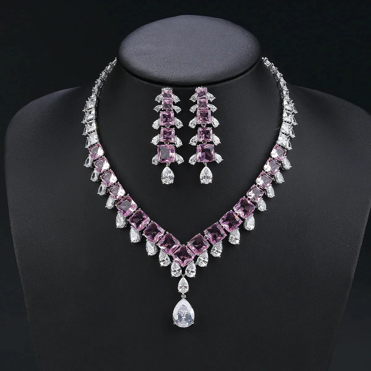 Bridal 2pcs Color Zirconia Jewelry Gift Set For Women Party, Luxury Dubai Nigeria Crystal Wedding Jewelry Set CN11268