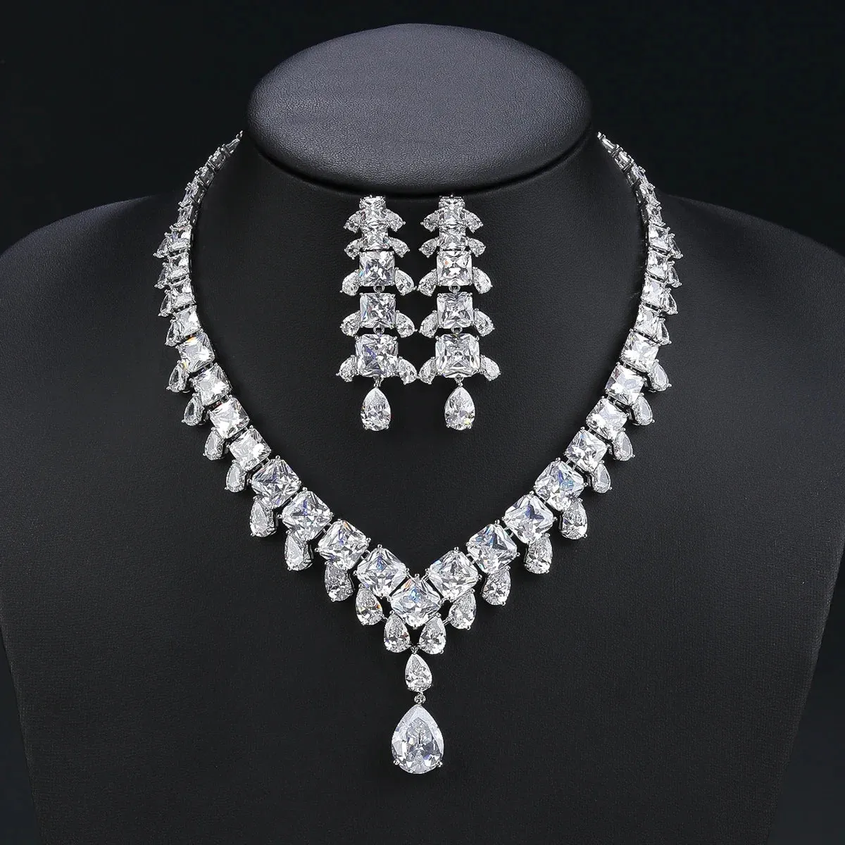 Bridal 2pcs Color Zirconia Jewelry Gift Set For Women Party, Luxury Dubai Nigeria Crystal Wedding Jewelry Set CN11268