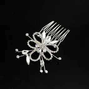 Bridal Rhinestone Ribbon Flower Side Decorative Comb