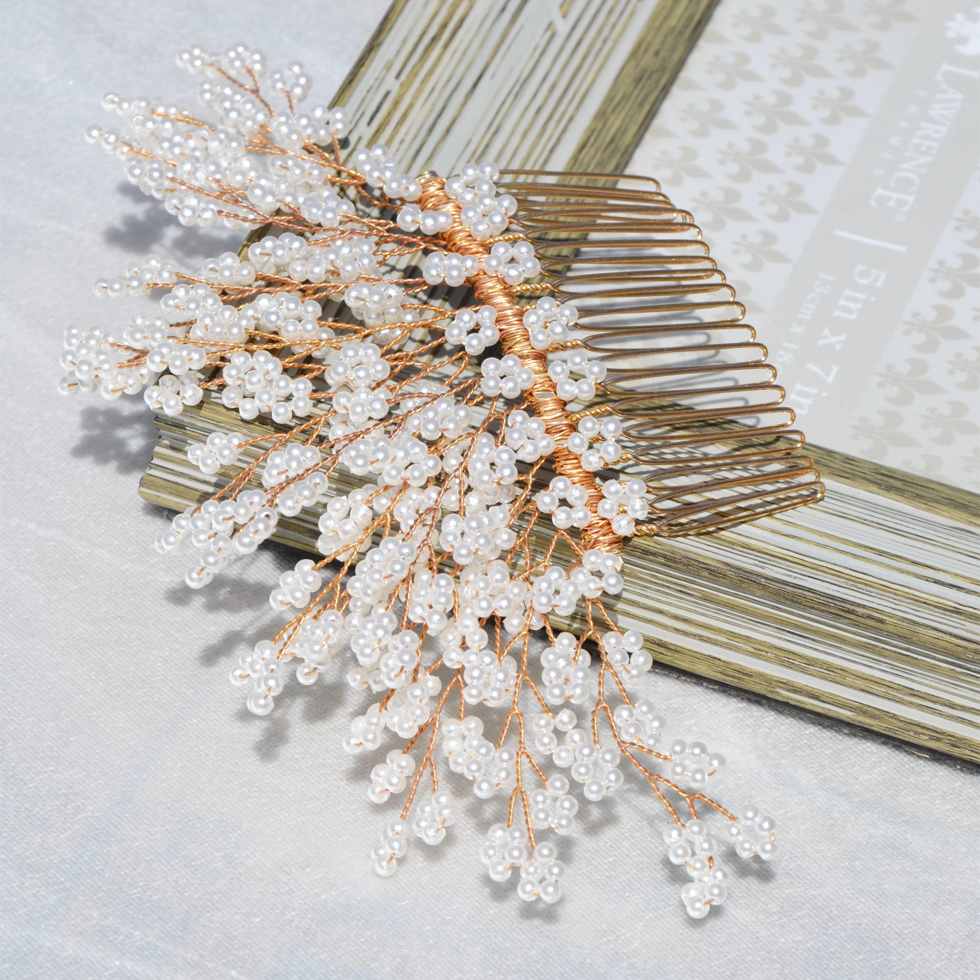 Bridal Rose Gold Pearl Hair Comb