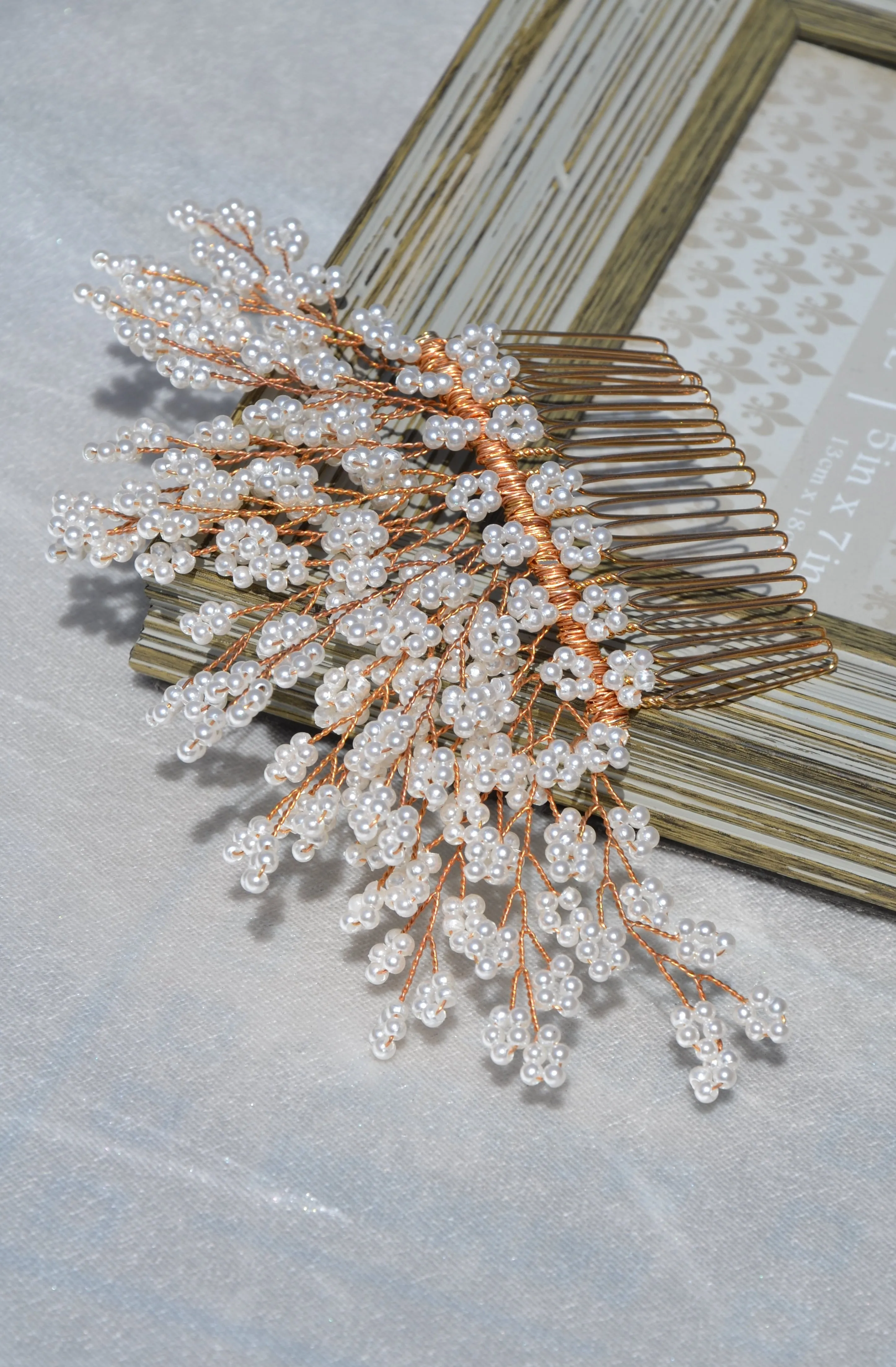 Bridal Rose Gold Pearl Hair Comb