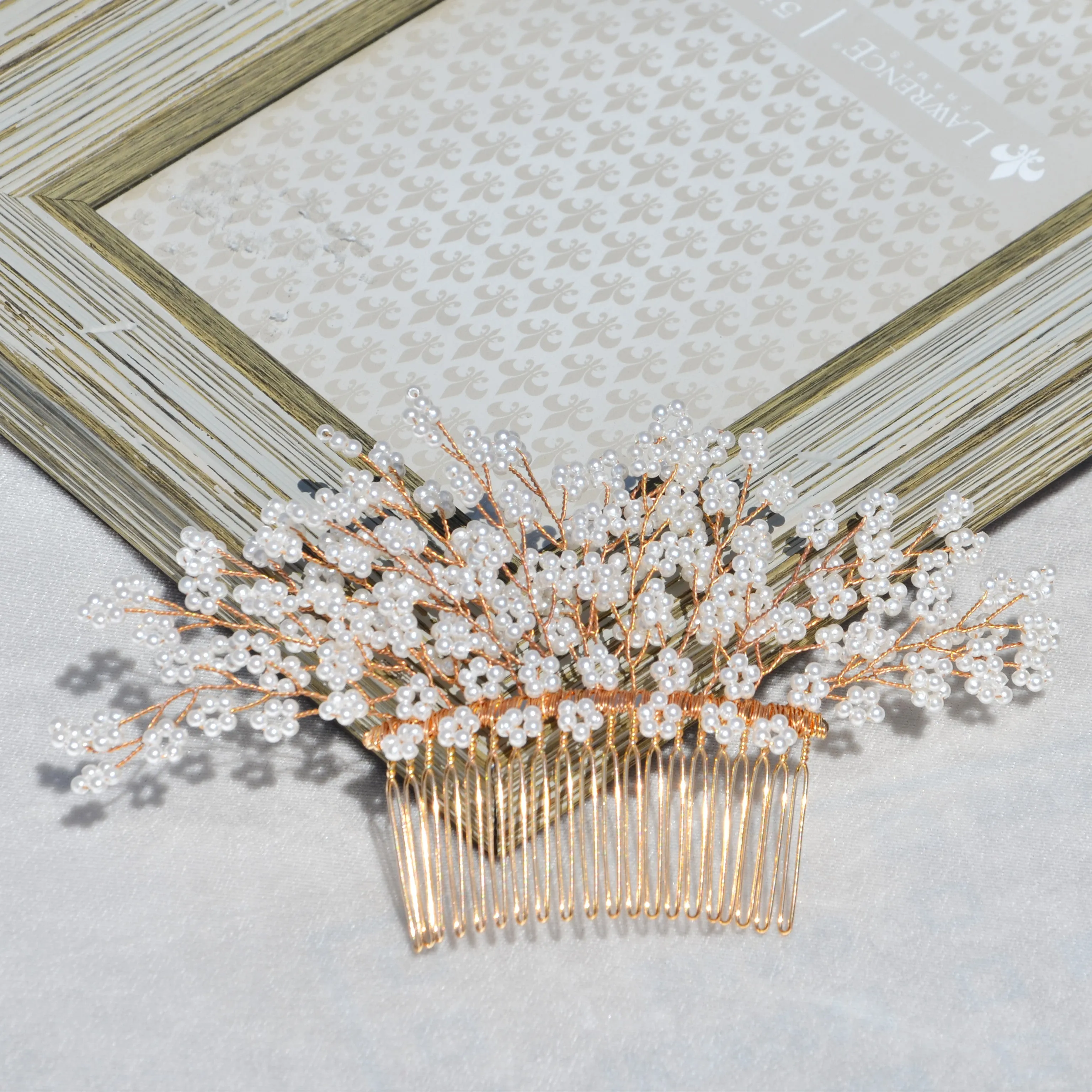 Bridal Rose Gold Pearl Hair Comb