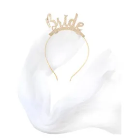 Bride Gold Glitter Headband with Veil