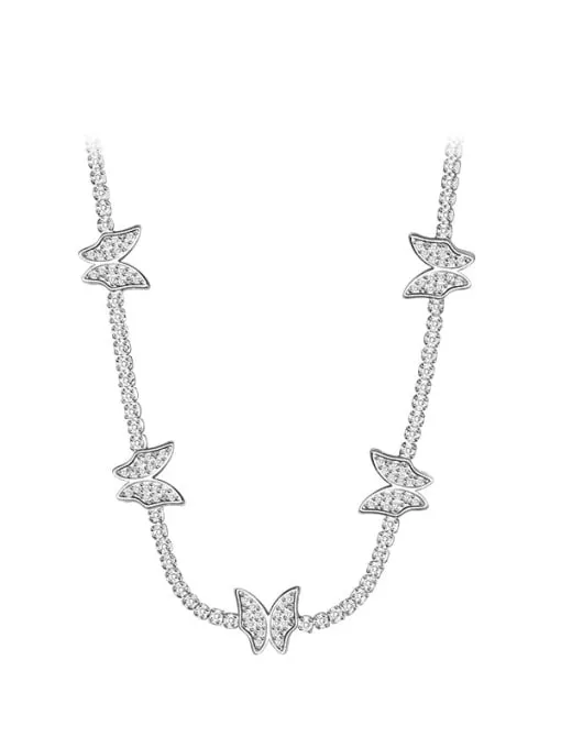 Butterfly Necklace 925 Sterling Silver Zircon Luxury Short Choker Tennis Necklaces