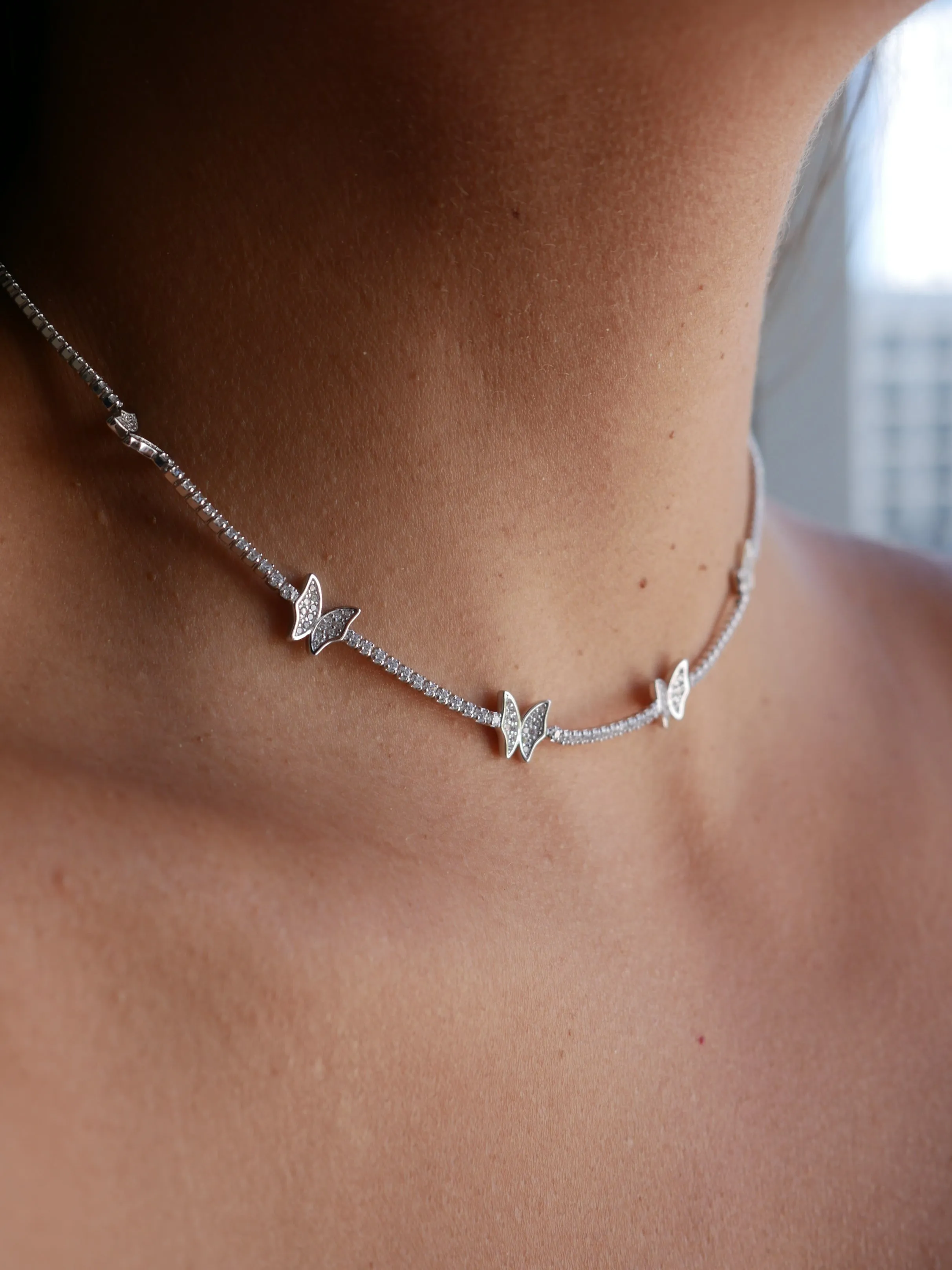 Butterfly Necklace 925 Sterling Silver Zircon Luxury Short Choker Tennis Necklaces