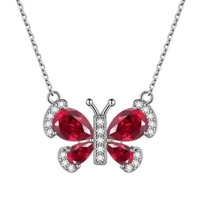 Butterfly Necklace Birthstone July Ruby Pendant Women Girls Jewelry Birthday Gift