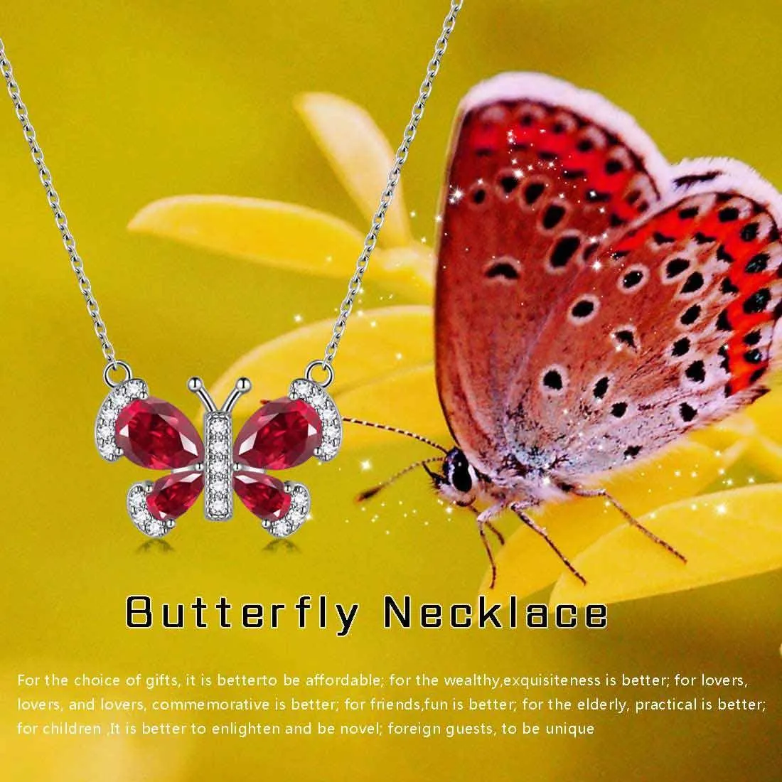 Butterfly Necklace Birthstone July Ruby Pendant Women Girls Jewelry Birthday Gift