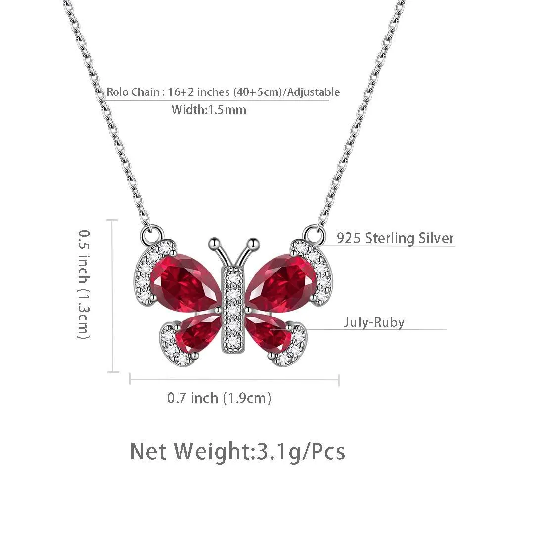 Butterfly Necklace Birthstone July Ruby Pendant Women Girls Jewelry Birthday Gift