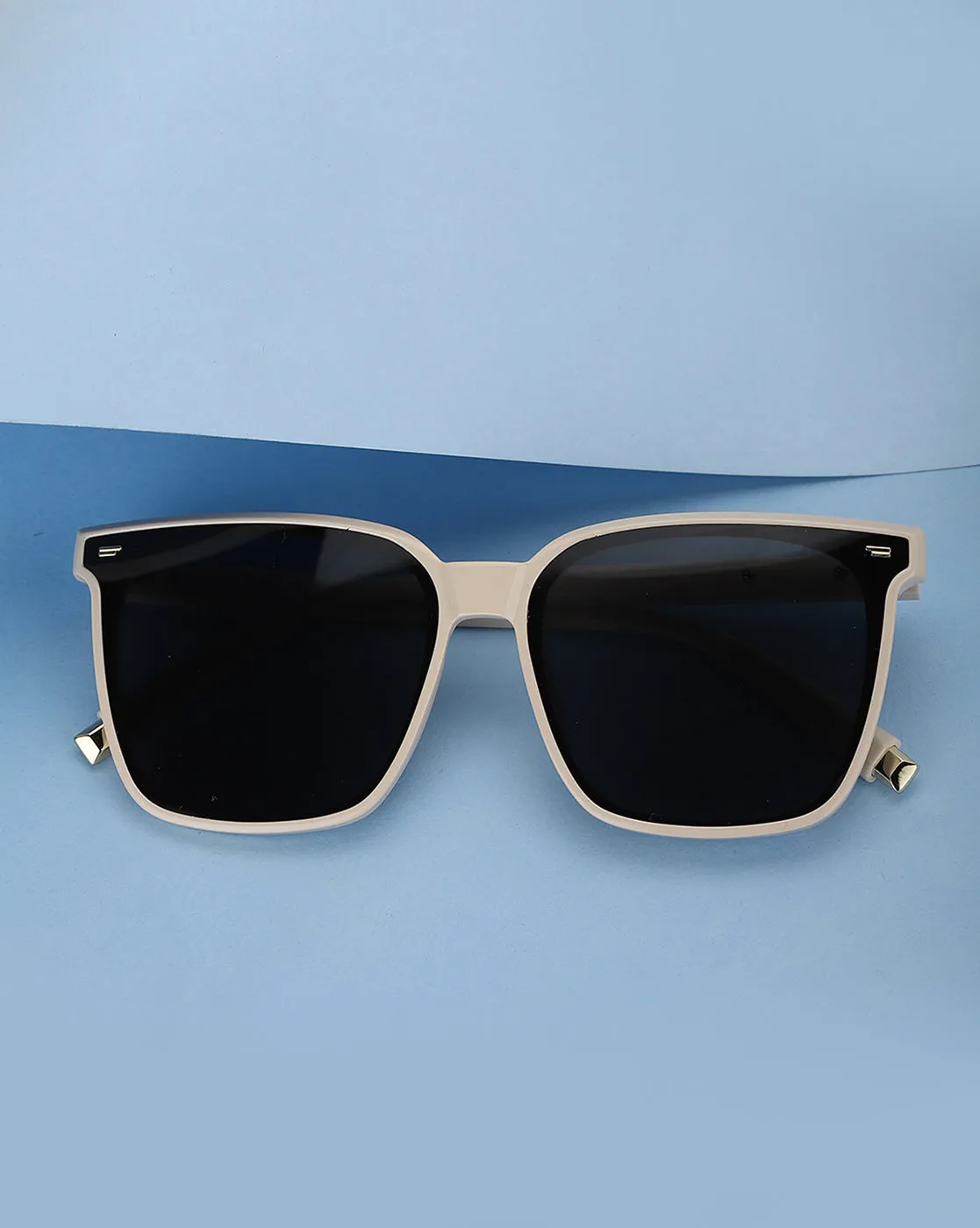 Carlton London Off White Toned Black Polarised And Uv Protected Lens  Oversized Sunglasses For Women