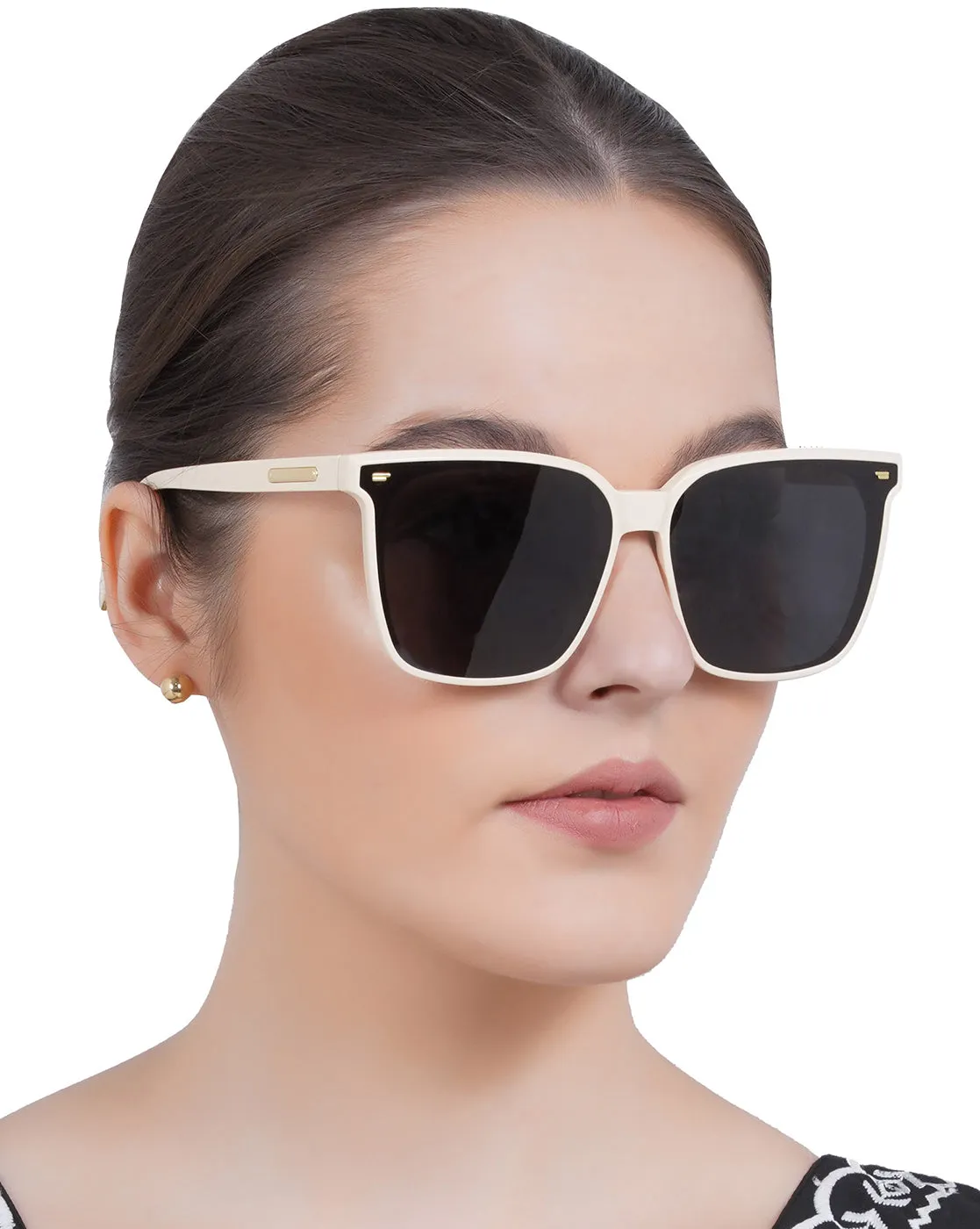 Carlton London Off White Toned Black Polarised And Uv Protected Lens  Oversized Sunglasses For Women