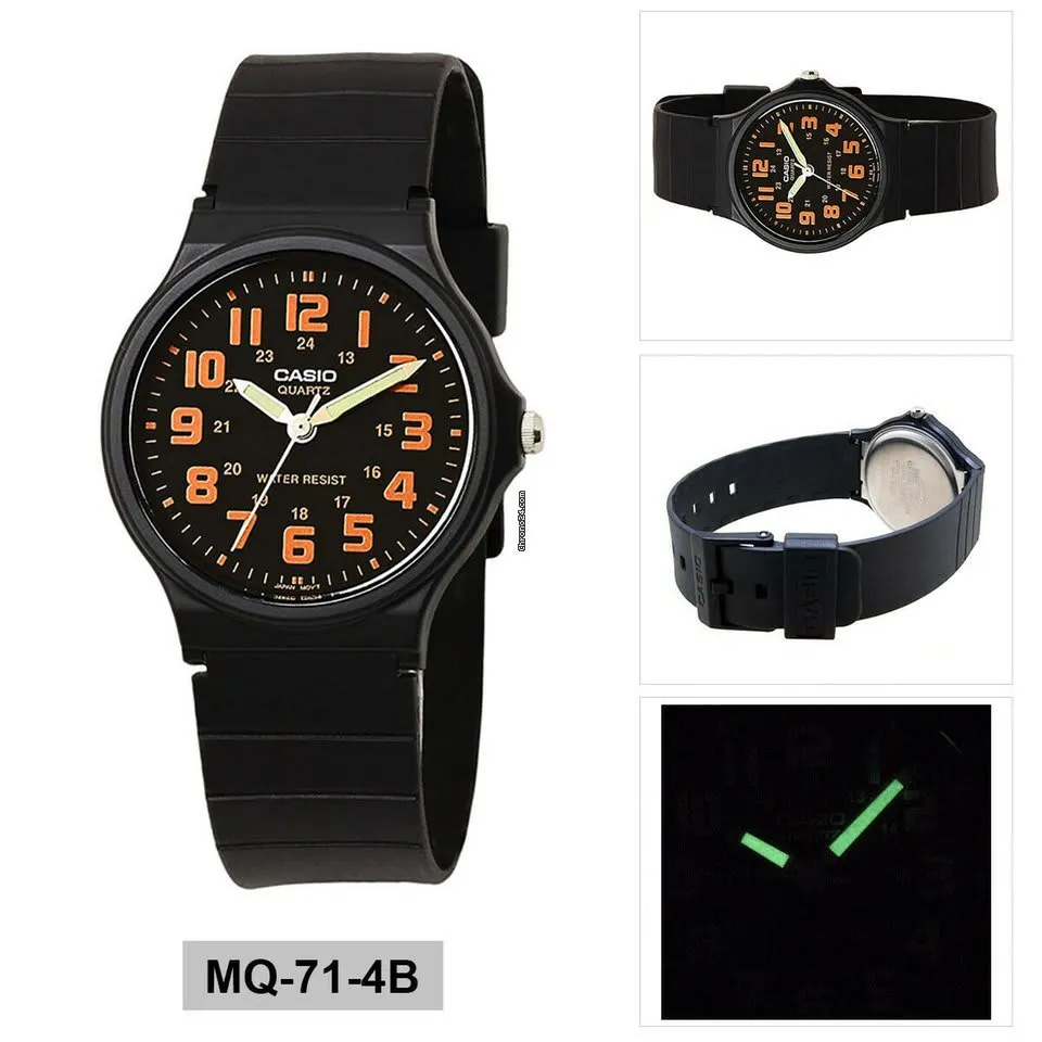 Casio Analogue Black/Orange Dial Resin Strap Unisex Watch| MQ-71-4BDF