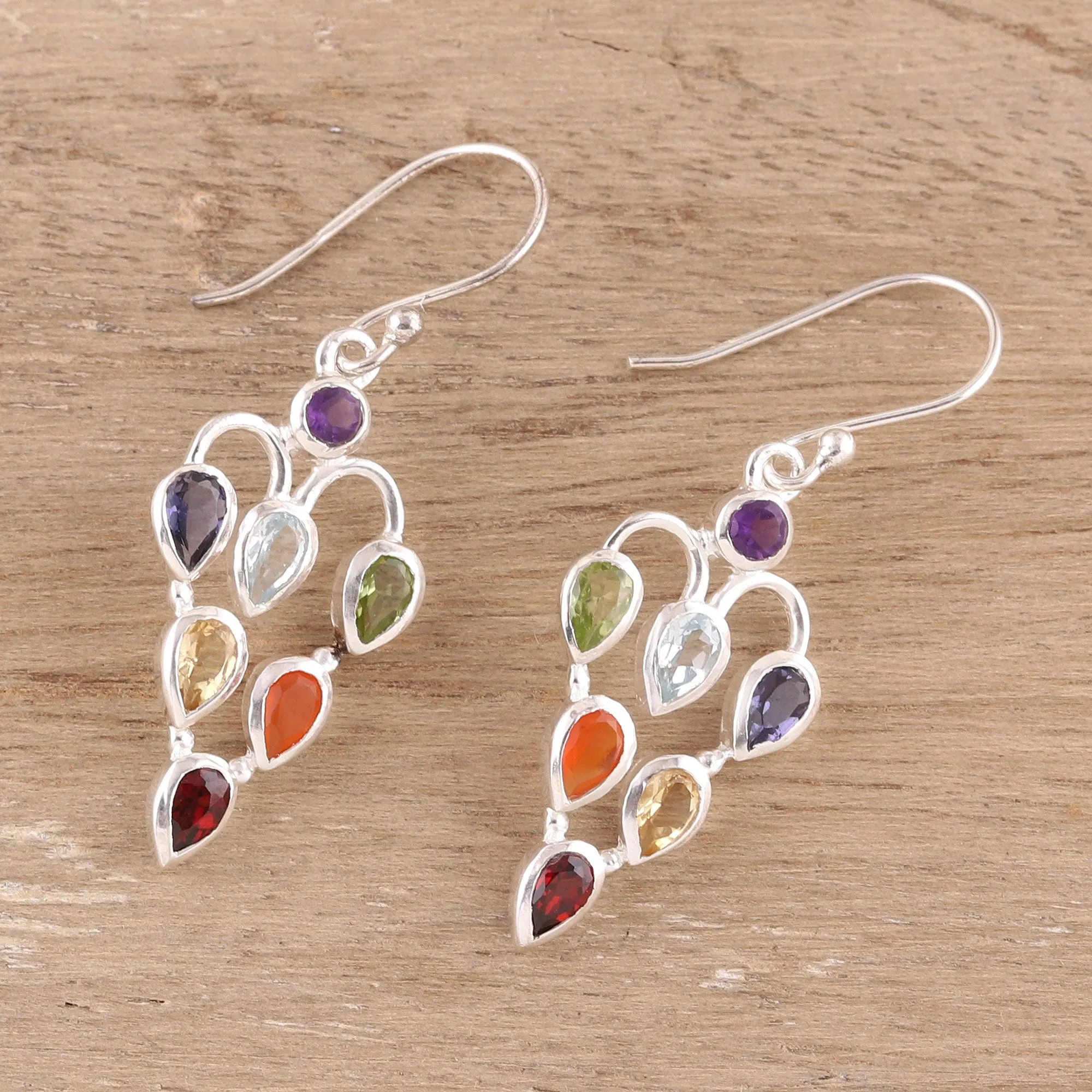 Chakra Sparkle 2.6-Carat Multi-Gemstone Chakra Dangle Earrings from India