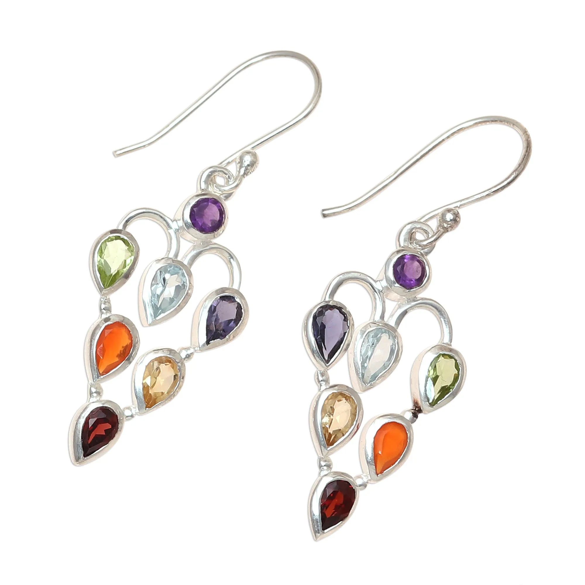 Chakra Sparkle 2.6-Carat Multi-Gemstone Chakra Dangle Earrings from India