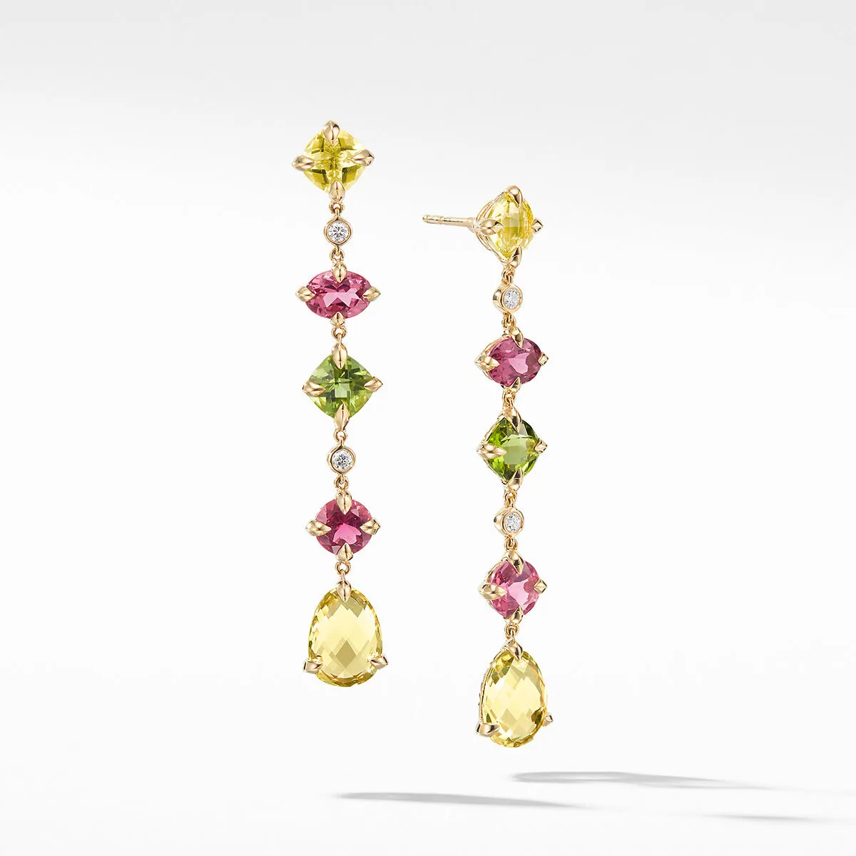 Chatelaine Multi Drop Earrings with Lemon Citrine, Pink Tourmaline, Peridot and Diamonds