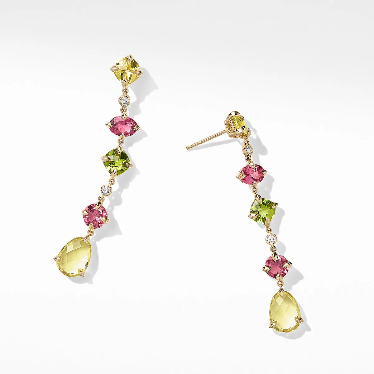 Chatelaine Multi Drop Earrings with Lemon Citrine, Pink Tourmaline, Peridot and Diamonds