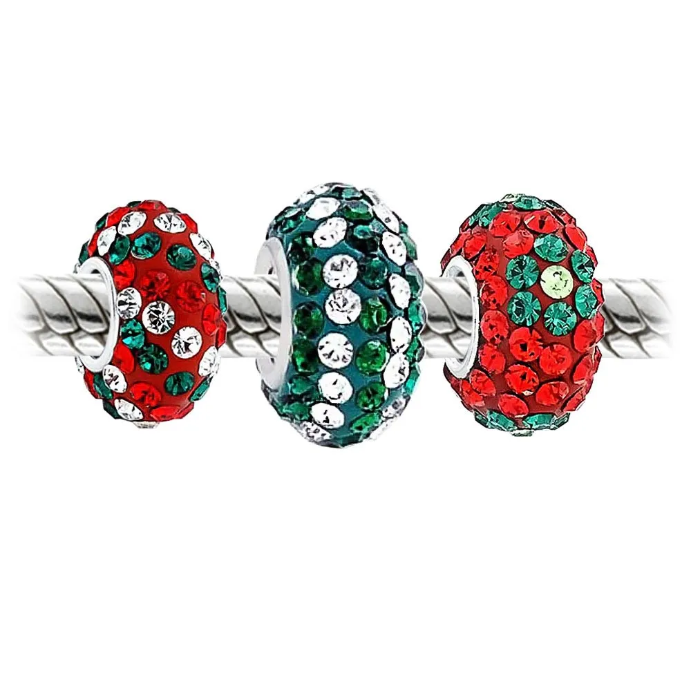 Christmas Charm Bead Red Green Flower Stripe Crystal Bundle for Bracelets