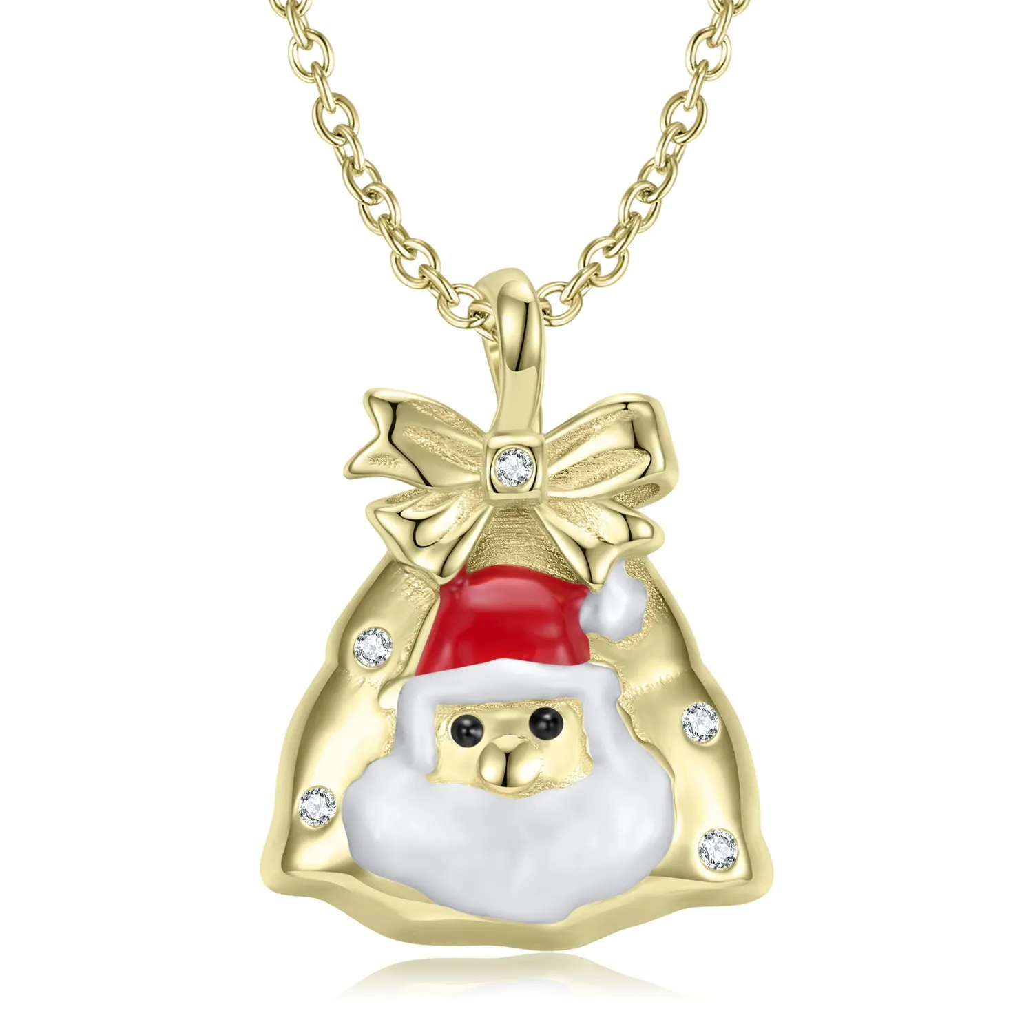 Christmas Santa Claus Bow Pendant Silver Necklace