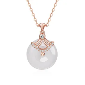 Circle Chalcedony with Zircon Skirt Pendant Silver Necklace for Women