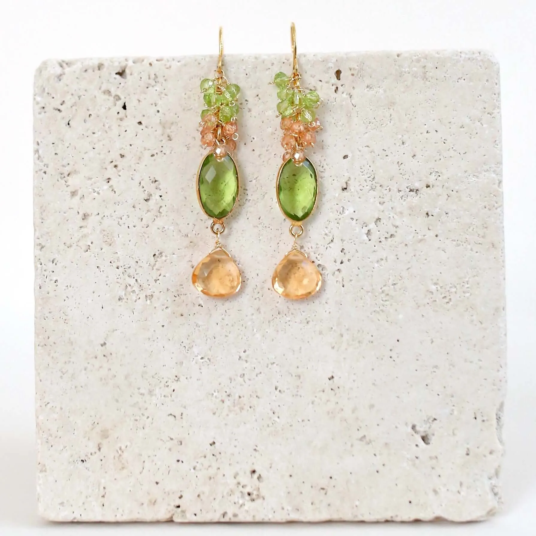 Citrine & Peridot Bezel Cluster Earrings