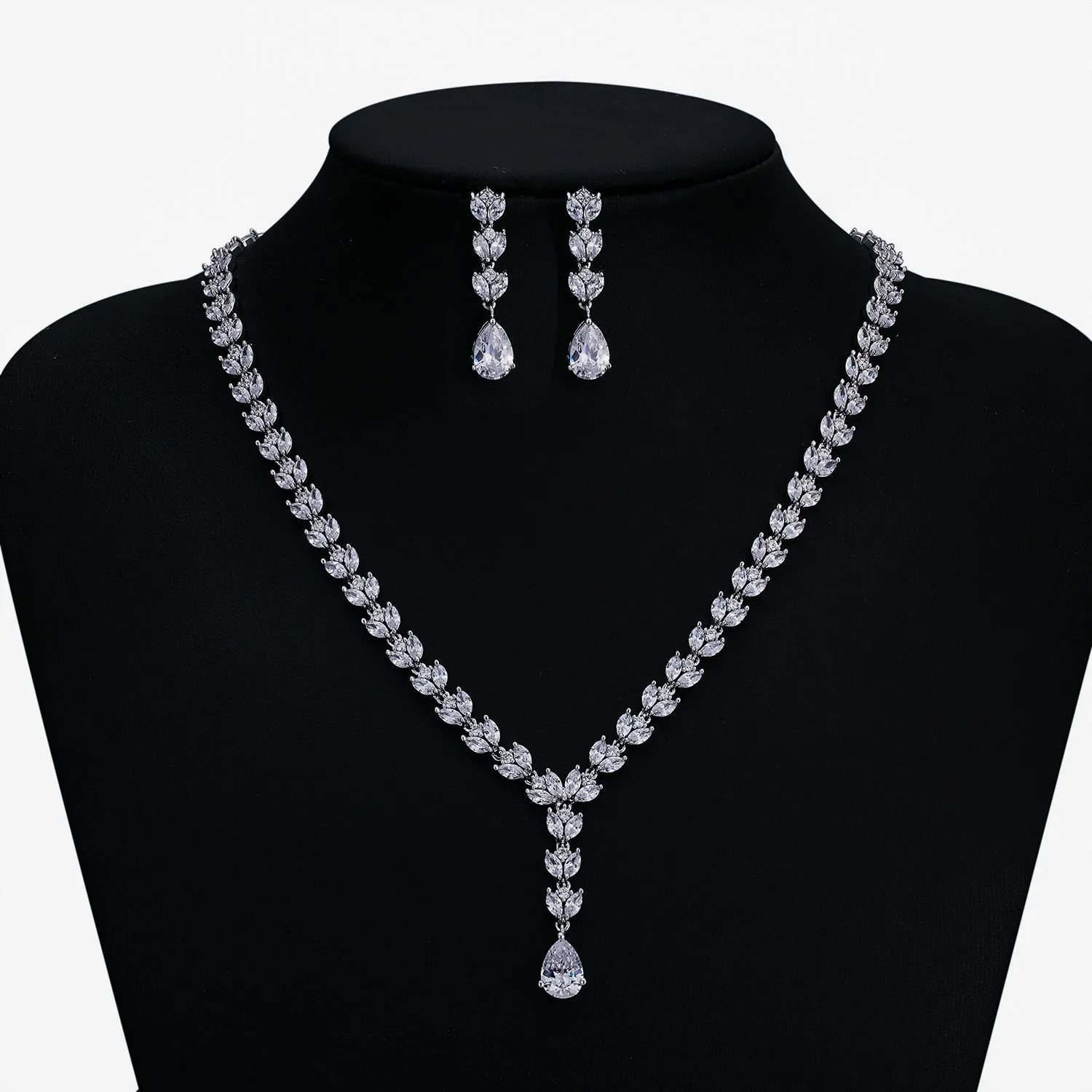 Classic Full Cubic Zirconia Bridal Y Wedding Necklace Earring Set Women Prom Party Jewelry Sets CN10288