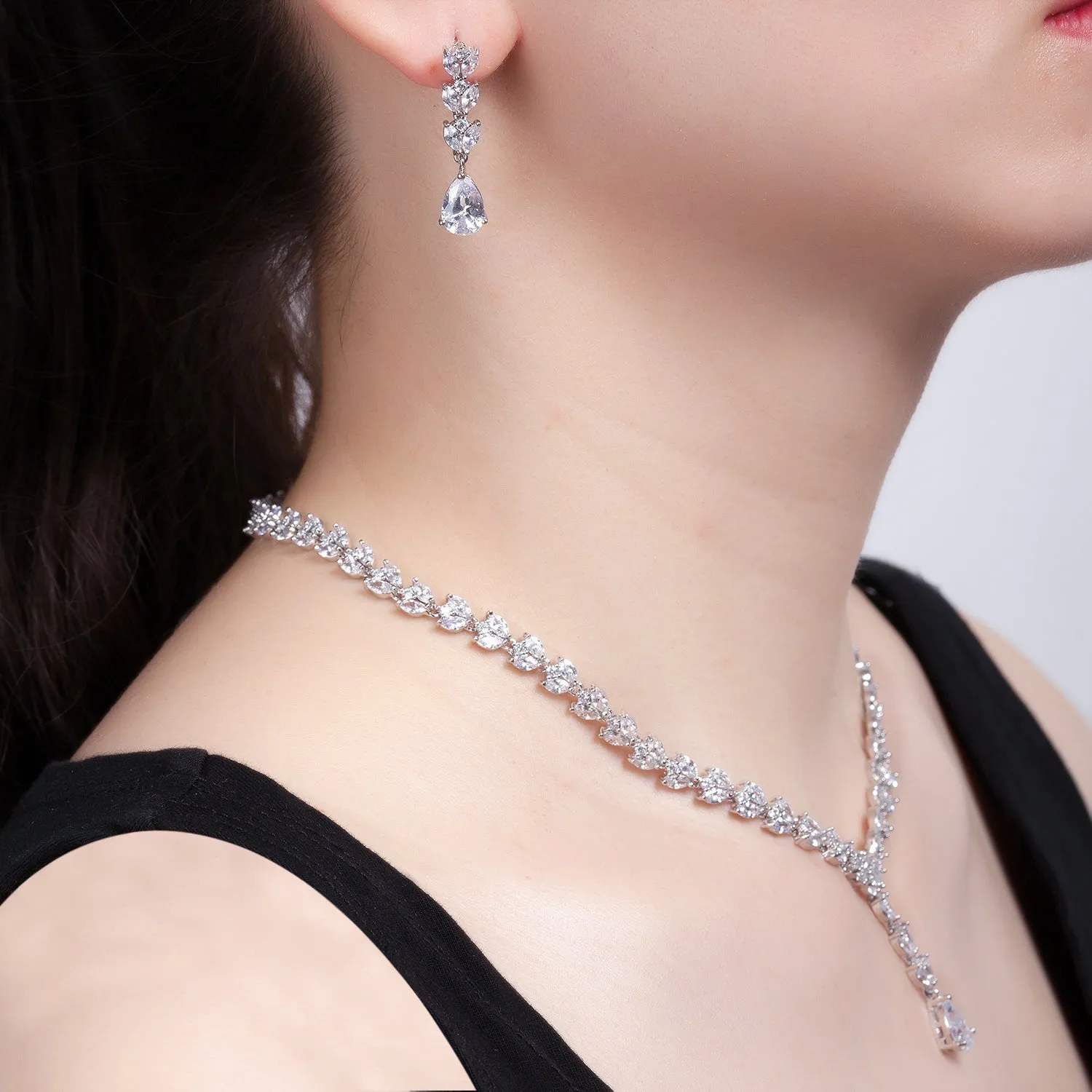 Classic Full Cubic Zirconia Bridal Y Wedding Necklace Earring Set Women Prom Party Jewelry Sets CN10288