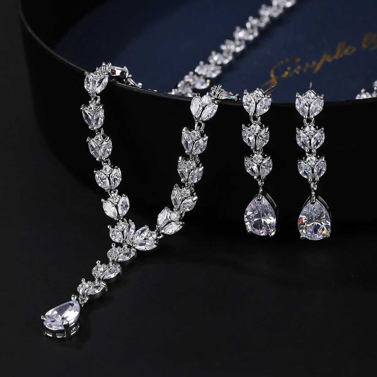 Classic Full Cubic Zirconia Bridal Y Wedding Necklace Earring Set Women Prom Party Jewelry Sets CN10288