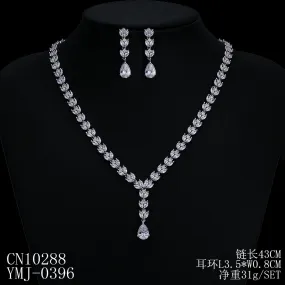 Classic Full Cubic Zirconia Bridal Y Wedding Necklace Earring Set Women Prom Party Jewelry Sets CN10288