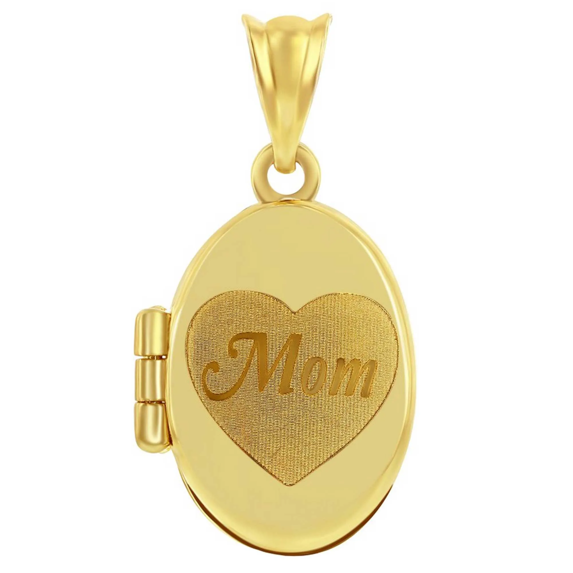 Classic Gold  Women's Locket - 14K Yellow Gold Heart 'Mom' Oval | 14J-204