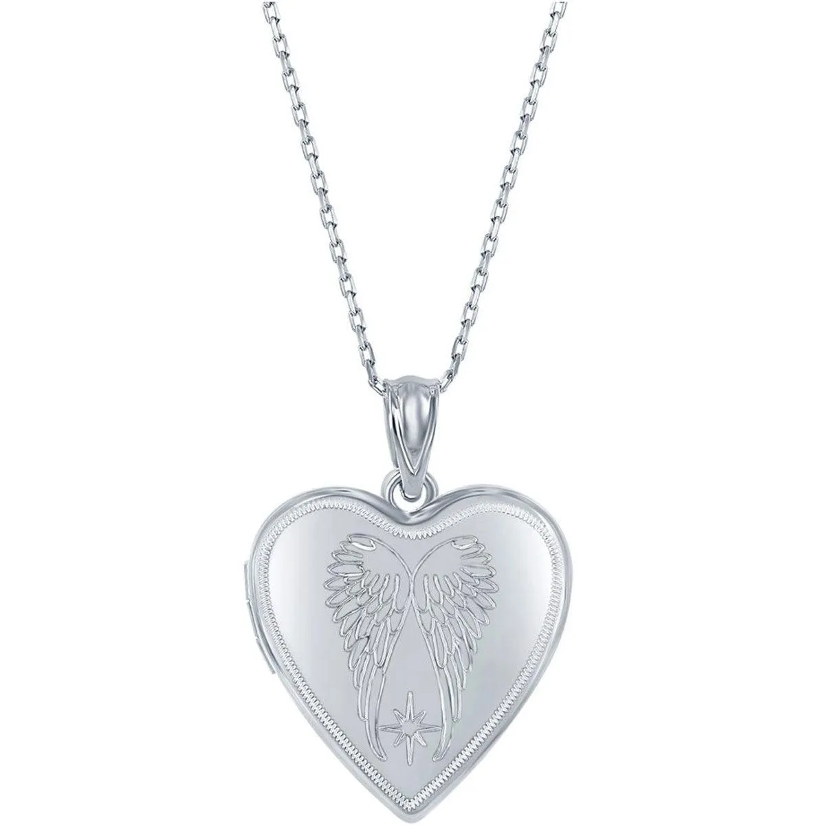 Classic Women's Pendant and Locket Set - Sterling Silver Angel Wings Heart | J-2752