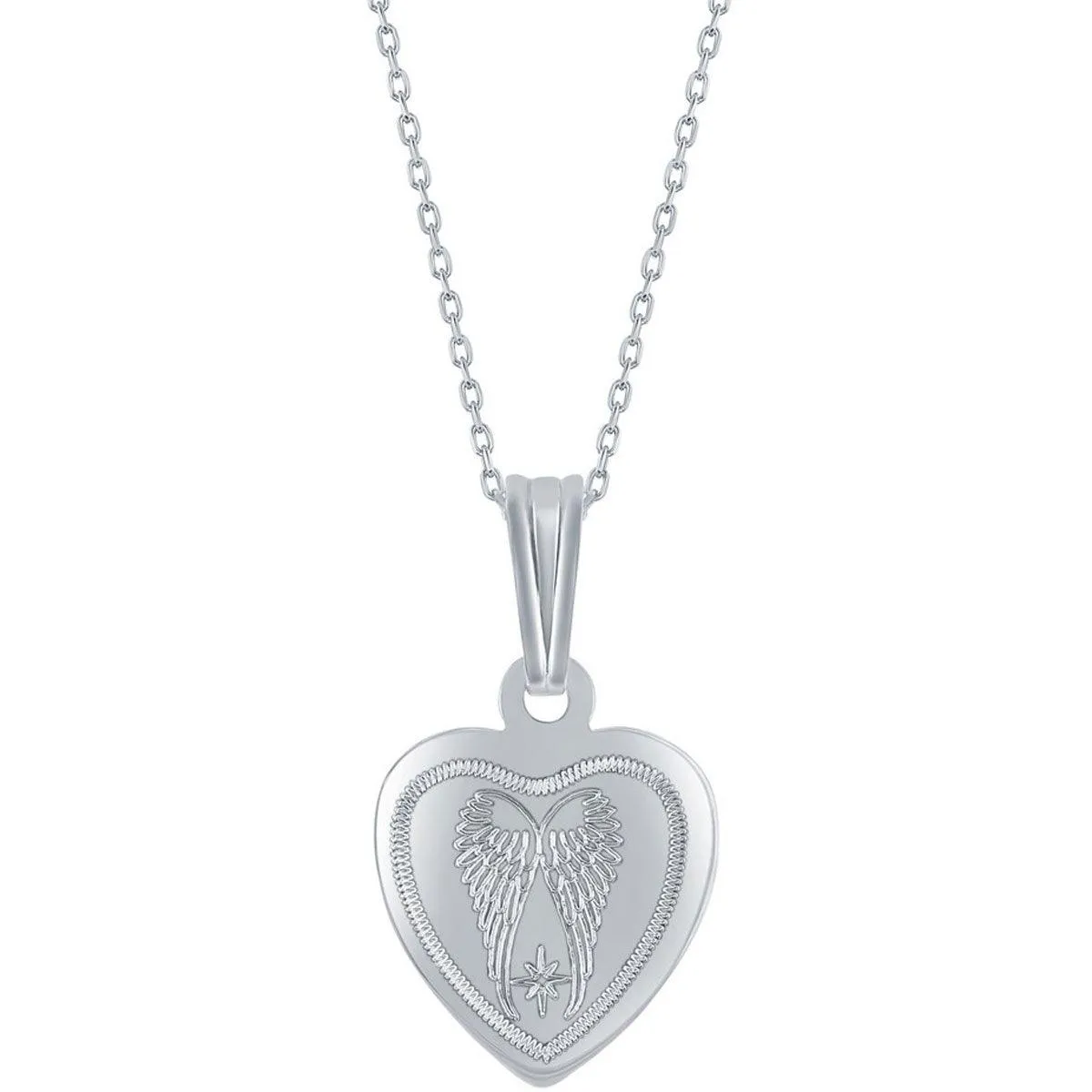 Classic Women's Pendant and Locket Set - Sterling Silver Angel Wings Heart | J-2752