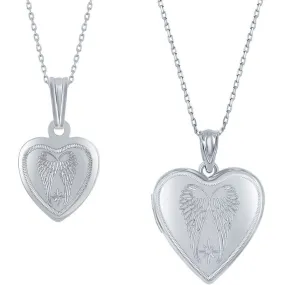 Classic Women's Pendant and Locket Set - Sterling Silver Angel Wings Heart | J-2752