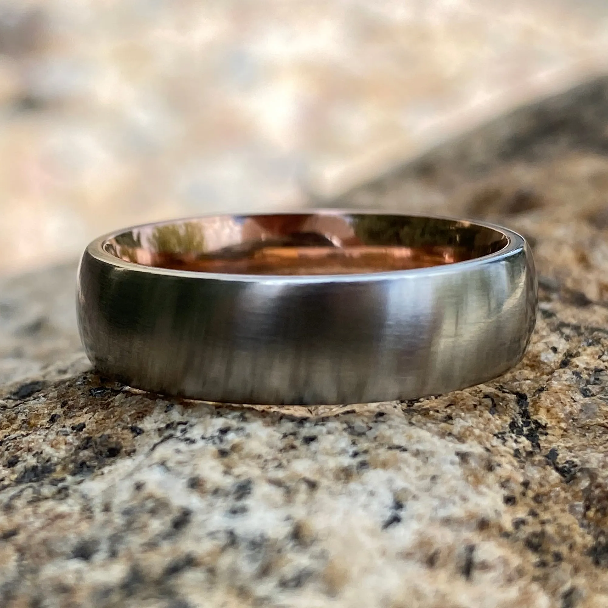 Cobalt Mens Wedding Ring with 14k Rose Gold Sleeve - 6mm Mens Wedding Bands with Brushed Finish - Unique Two Tone Rings