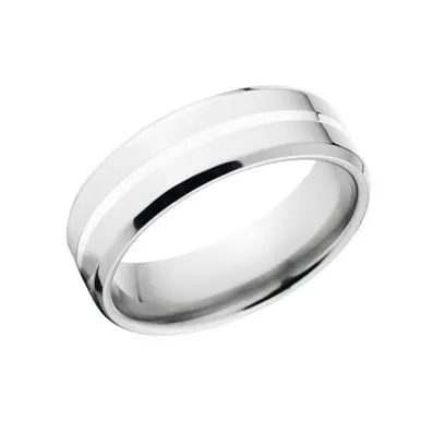 Cobalt Ring Beveled High Polished Wedding Band w/ Silver Inlay, USA Made Cobalt Wedding Rings