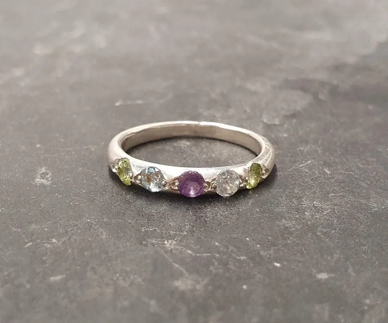 Colorful Eternity Band - Dainty Multistone Ring - Natural Gemstones Band