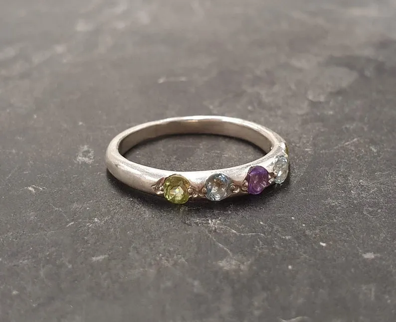 Colorful Eternity Band - Dainty Multistone Ring - Natural Gemstones Band