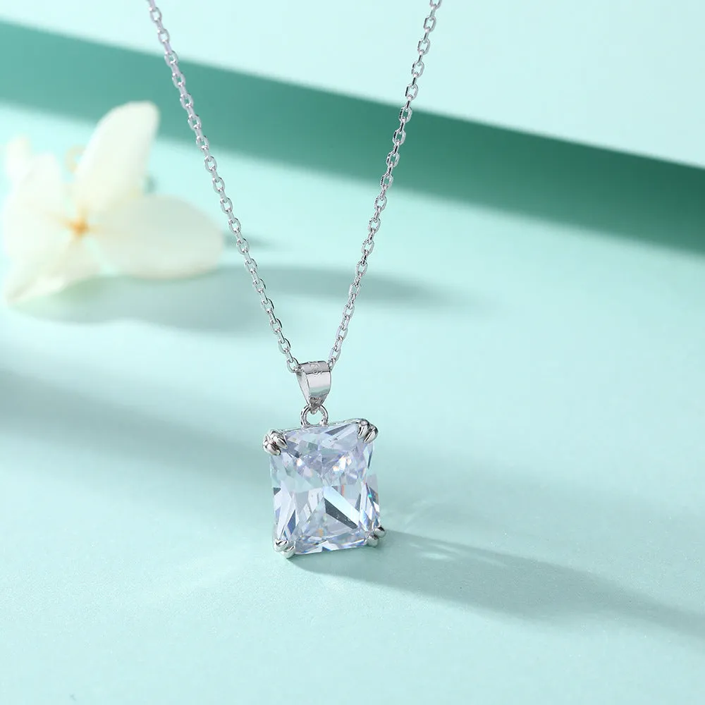 Colorful Rectangle Zircon Pendant Silver Necklace for Women