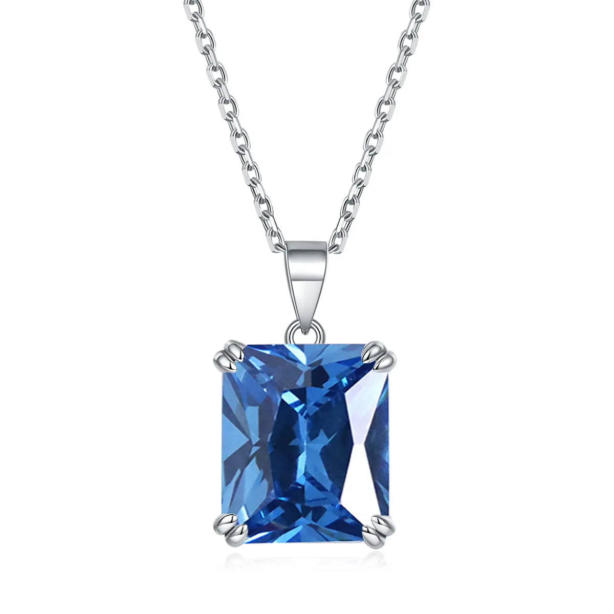 Colorful Rectangle Zircon Pendant Silver Necklace for Women