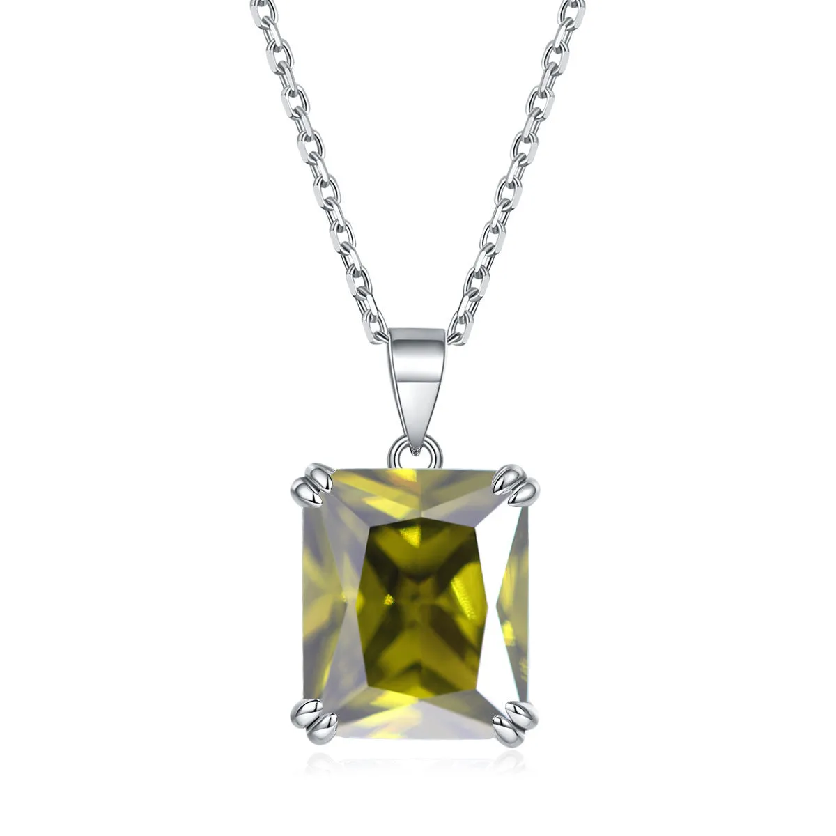 Colorful Rectangle Zircon Pendant Silver Necklace for Women