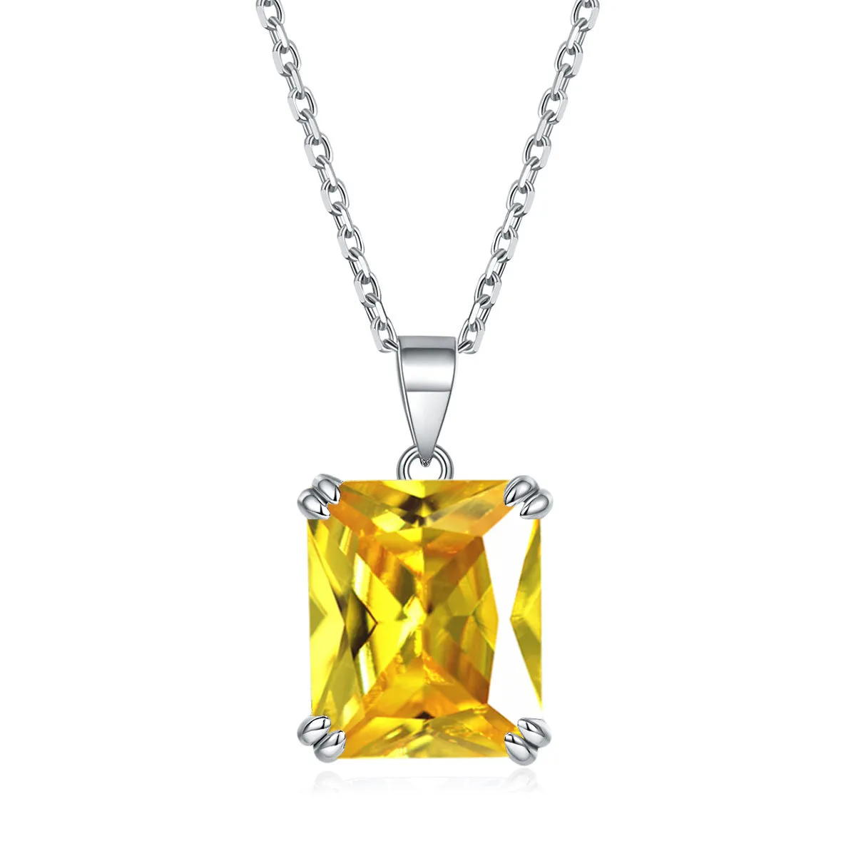 Colorful Rectangle Zircon Pendant Silver Necklace for Women