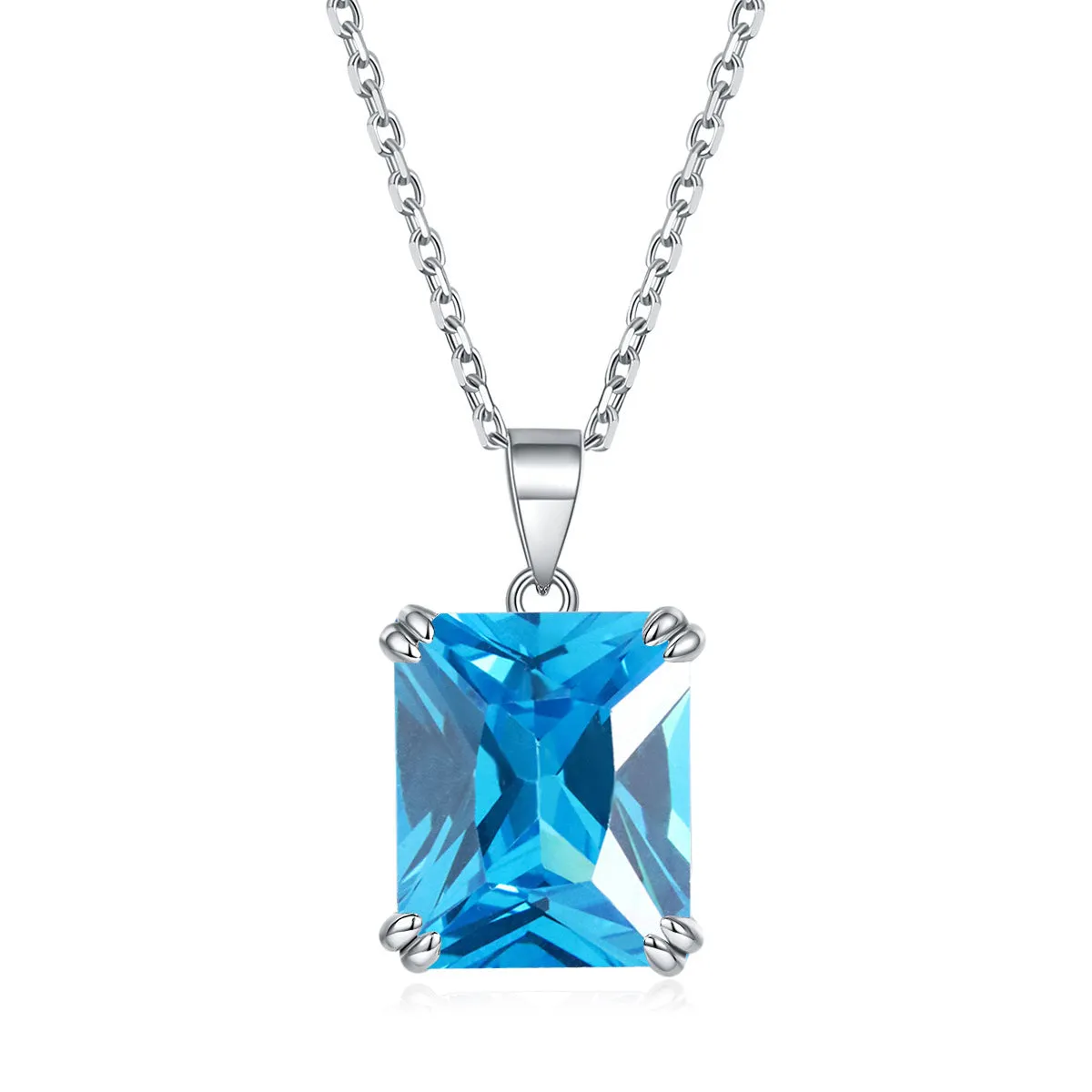 Colorful Rectangle Zircon Pendant Silver Necklace for Women