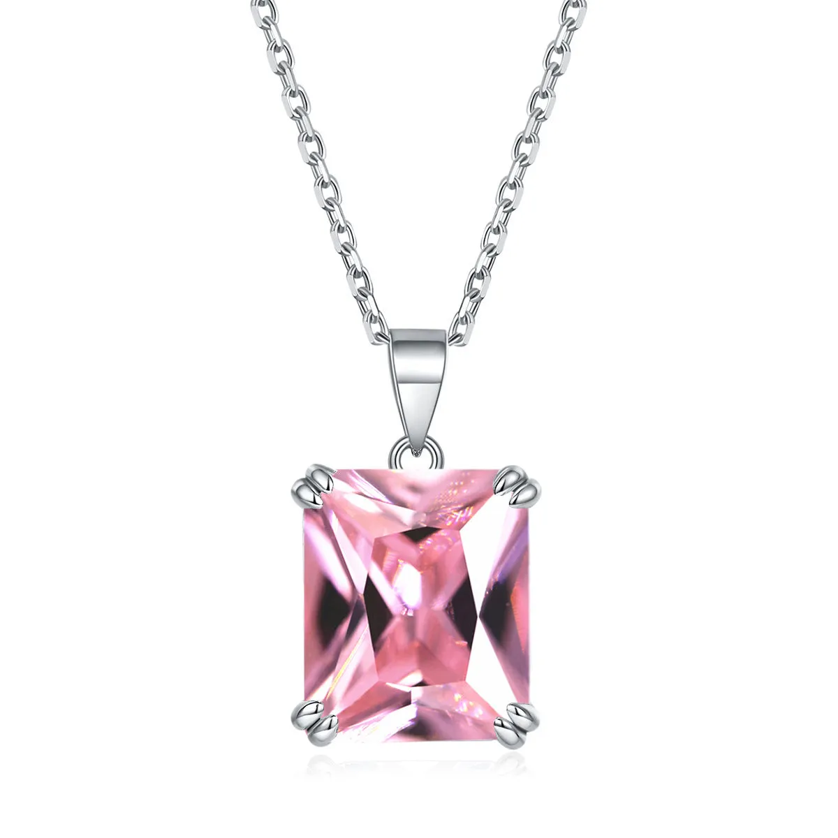 Colorful Rectangle Zircon Pendant Silver Necklace for Women