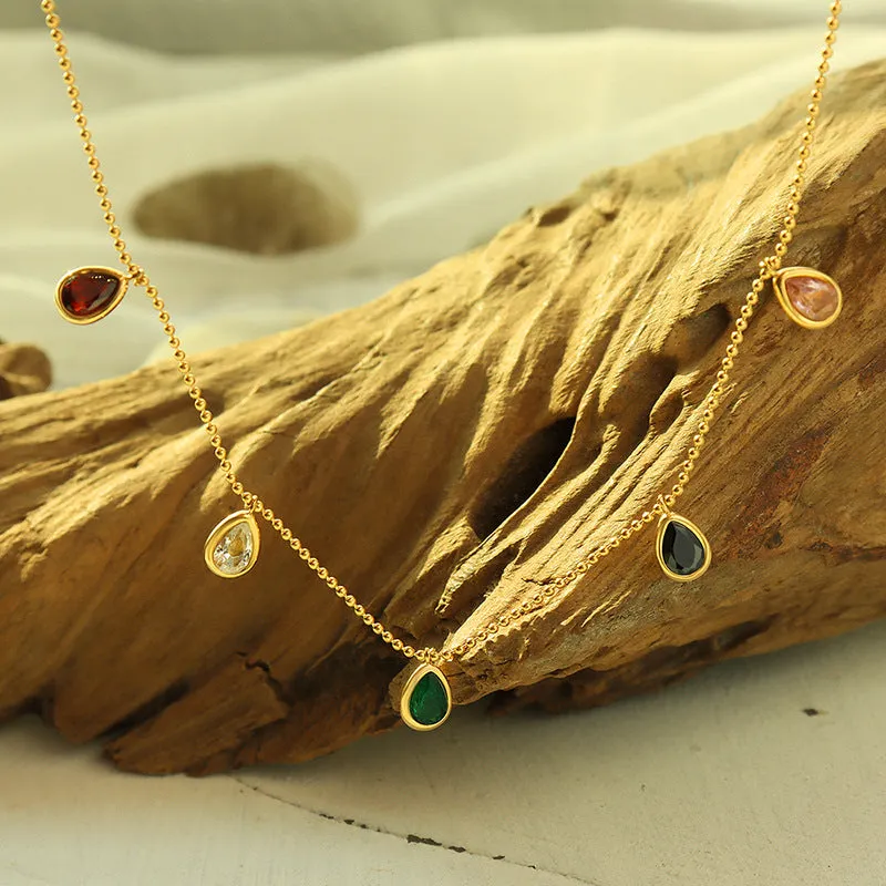 Colorful Zircon Pendant Necklace with Collarbone Neck Chain - Everyday Genie Collection