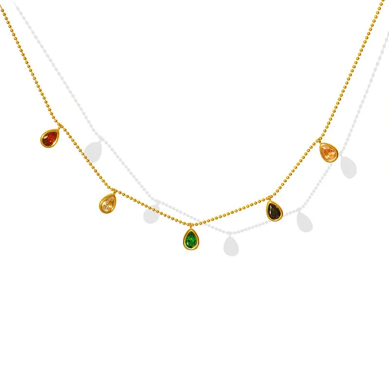 Colorful Zircon Pendant Necklace with Collarbone Neck Chain - Everyday Genie Collection