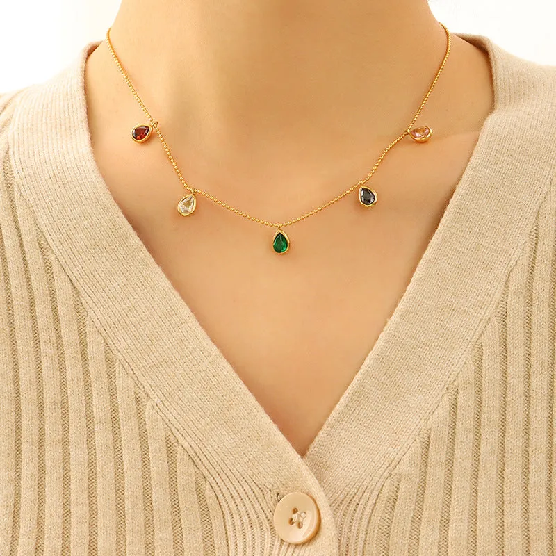 Colorful Zircon Pendant Necklace with Collarbone Neck Chain - Everyday Genie Collection